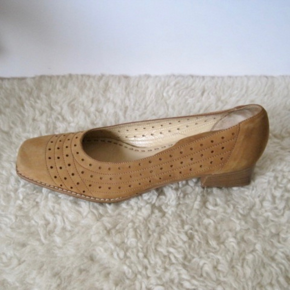 Amalfi Tan Perforated Loafers with Classic Ballet Silhouette
